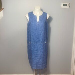 J.McLaughlin Linen Split Round Neck Sleeveless Besom Front Pocket Shift …
